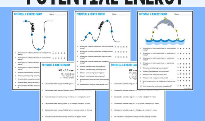 Energy potential and kinetic worksheets