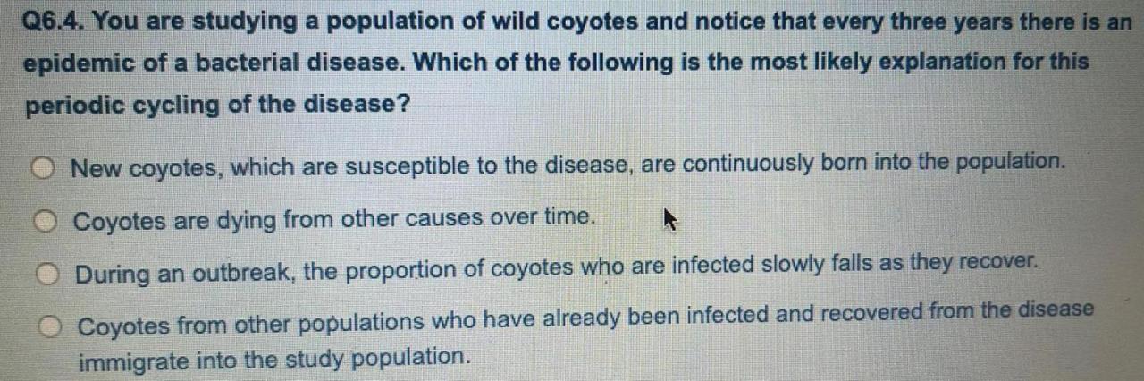 You are studying a population of wild coyotes